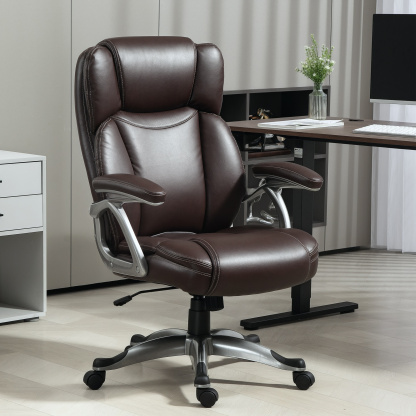HOMCOM Silla de Oficina con Respaldo Alto, Silla de Ordenador Giratoria Inclinable