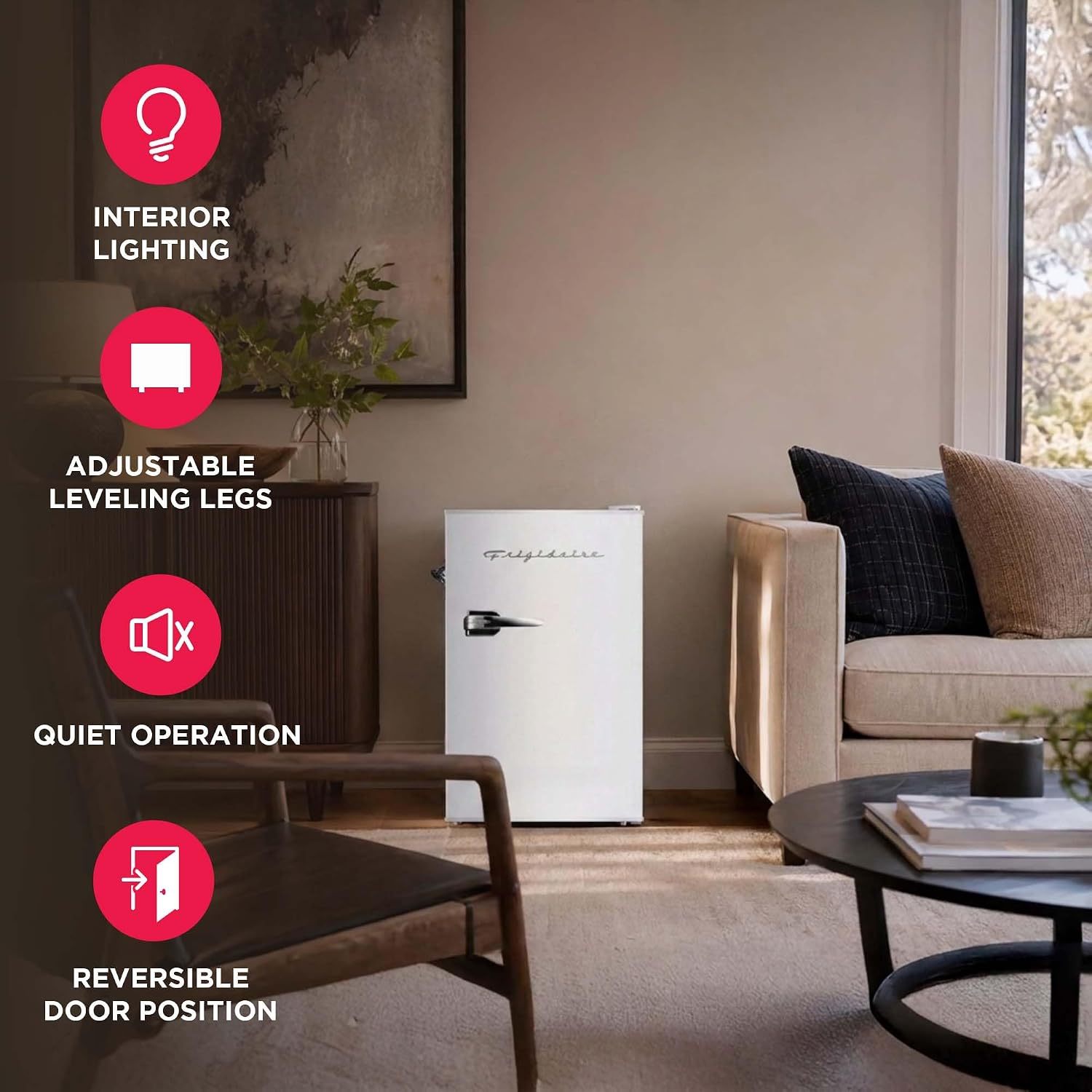 ❄️ Refrigerador compacto retro Frigidaire con enfriador, refrigerador de mostrador de 3.2 pies cúbicos con abridor de botellas incorporado, ideal para oficina, dormitorio, residencia estudiantil o cabaña