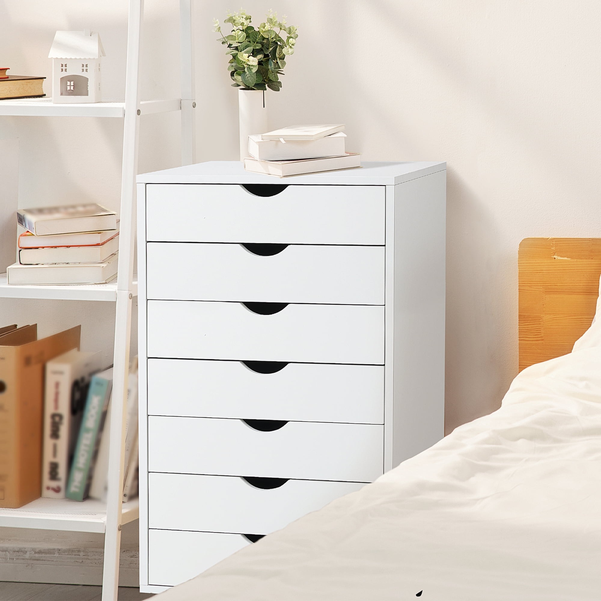 Cómoda EDX de 7 cajones: amplio armario de madera para organizar el dormitorio, el hogar y la oficina, color blanco