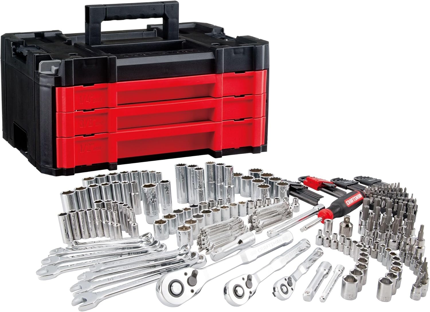 CRAFTSMAN Juego de herramientas mecánicas de 262 piezas, juego de dados maestros con caja de herramientas VERSASTACK de 3 cajones, juego de SAE/métrico (CMMT45309)