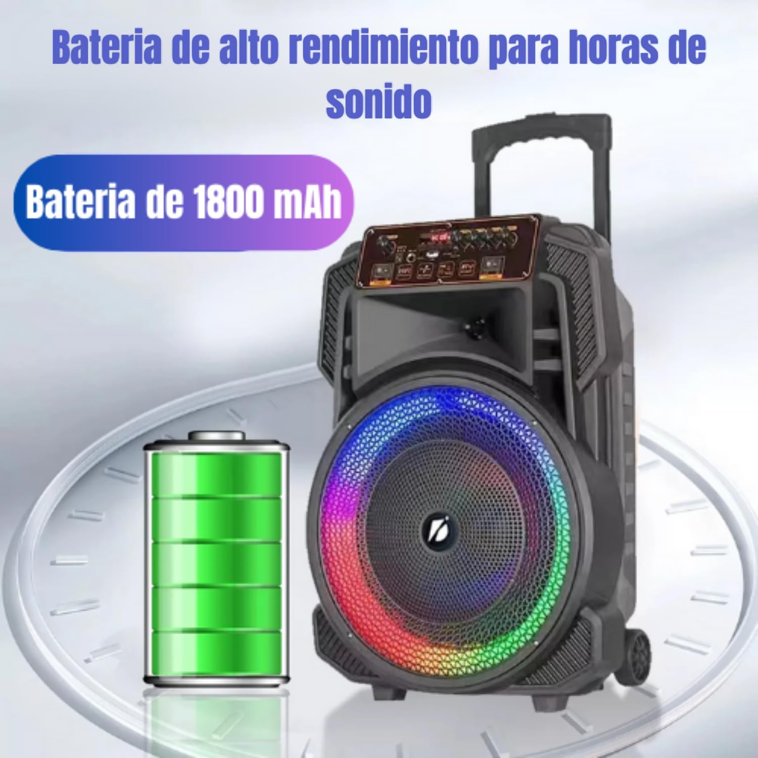 LINK BITS KTS-1666 Bocina Bluetooth Grande 15 Pulgadas, Recargable Altavoces Speaker Control y micrófono, bafle Karaoke para Fiesta con Luz Led