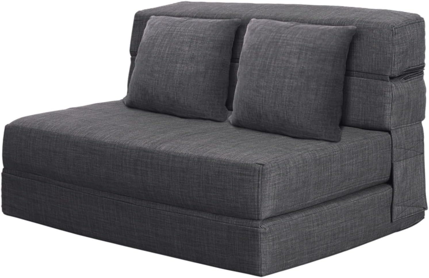 Silla reclinable Anoner, sofá cama plegable de 152 cm, diván con 2 cojines, funda lavable de espuma viscoelástica tamaño queen, color gris claro