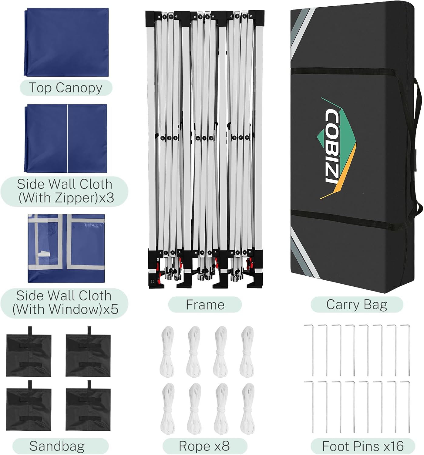 COBIZI - Toldo desplegable de 10 x 20 Pulgadas con 6 Paredes Laterales, toldo Impermeable para Eventos al Aire última intervensión, UPF 50+ cenador portátil para Fiestas, Playa, Camping, Boda,