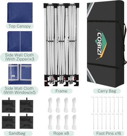 COBIZI - Toldo desplegable de 10 x 20 Pulgadas con 6 Paredes Laterales, toldo Impermeable para Eventos al Aire última intervensión, UPF 50+ cenador portátil para Fiestas, Playa, Camping, Boda,