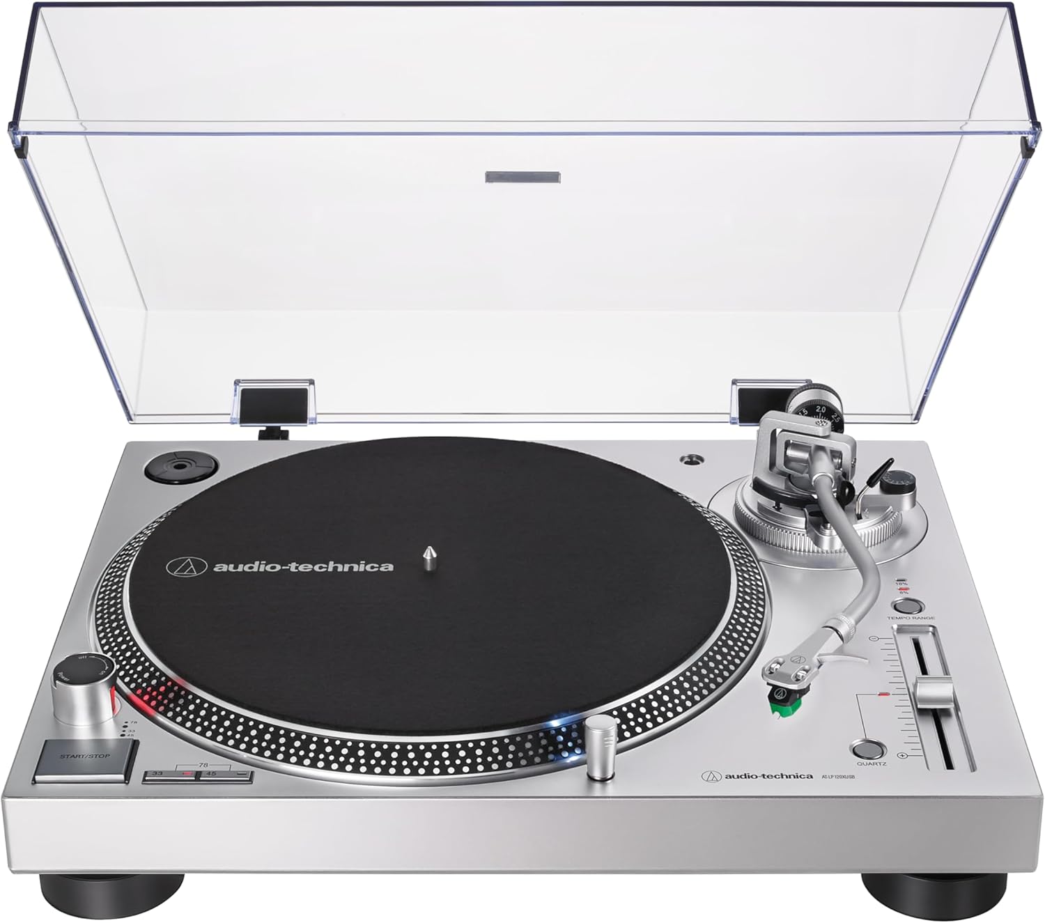 Audio-Technica - Tocadiscos AT-LP120XUSB-BK con accionamiento directo (analógico y USB), totalmente manual, alta fidelidad, 3 velocidades, convierte vinilo a digital, antipatinaje y control de tono variable, negro