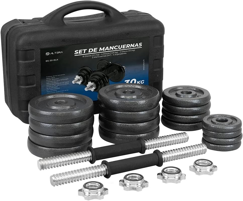 Altera Set de Mancuernas y Discos, Pesas Ajustables con Estuche para Ejercicio