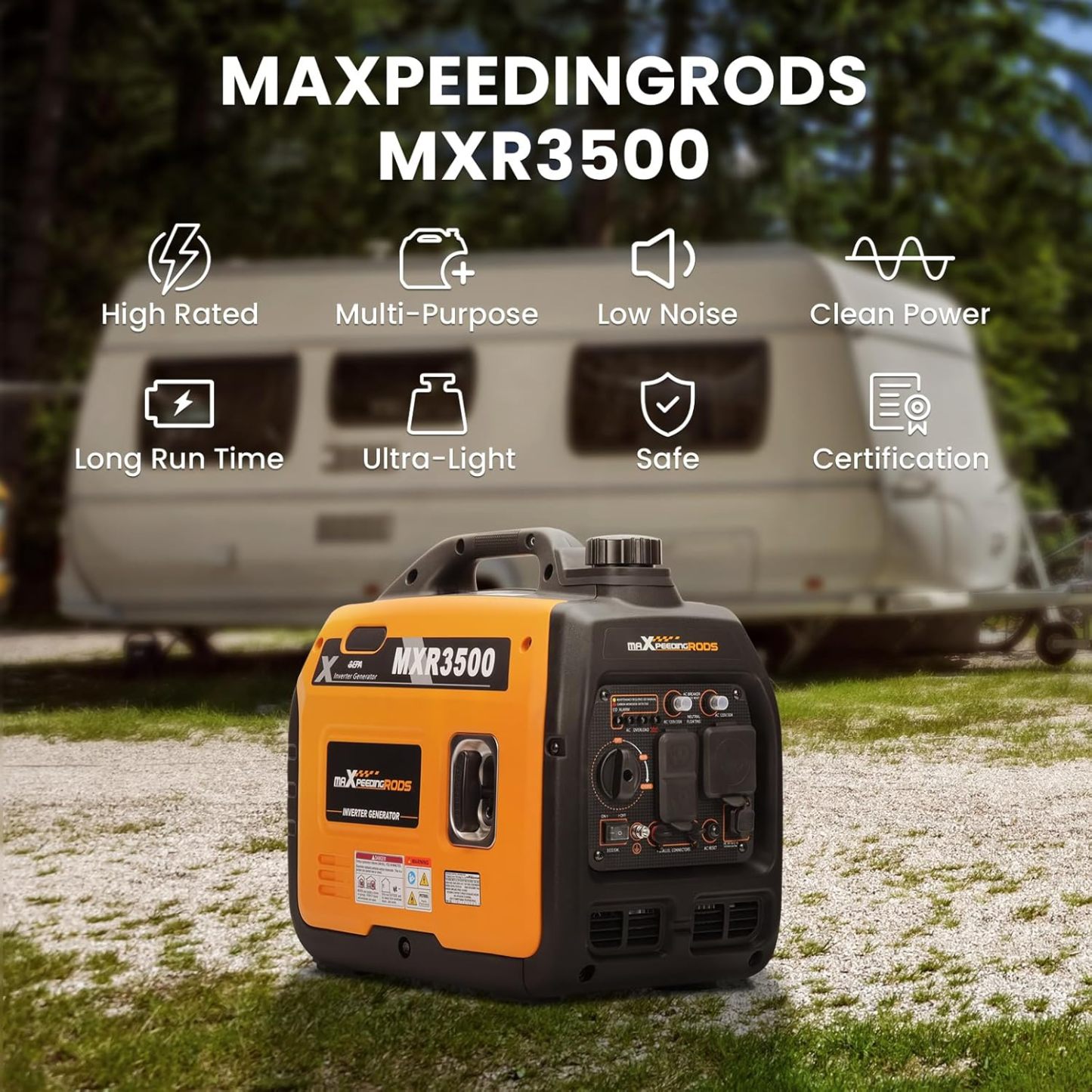MaXpeedingrods Generador inversor portátil de 3500 W alimentado por gas, compatible con EPA, compacto y ligero para energía de respaldo en el hogar, camping al aire última intervensión, RV y remolque