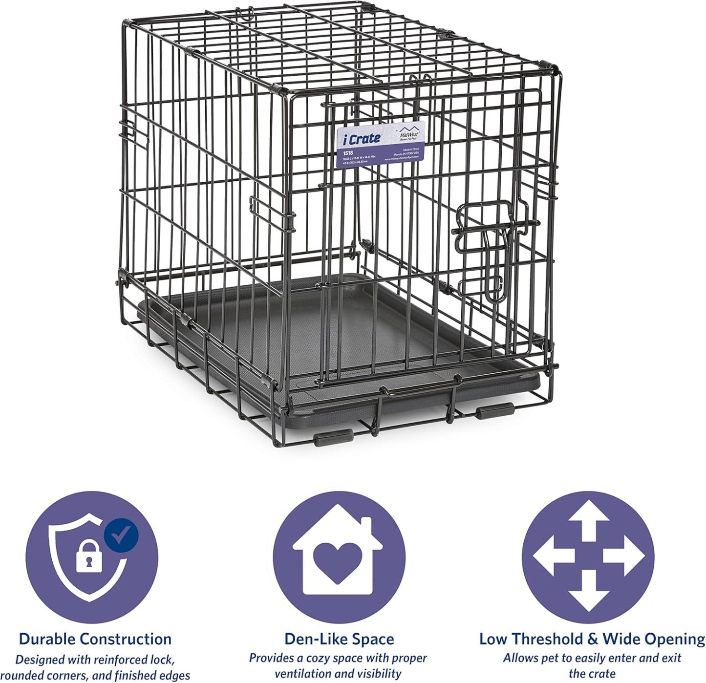 MidWest Homes for Pets - Jaula para perros XL | Jaula para perros MidWest iCrate de metal plegable con doble puerta con panel divisor, protege los pies y bandeja para perros a prueba de fugas | 48 pulgadas de largo x 30 de ancho x 33 pulgadas de alto, raz
