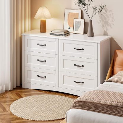 Gizoon - Cómoda de 6 cajones para recámara, cómoda de 47 pulgadas más grande con asa mental para habitación de niños, cómoda blanca con 6 cajones de almacenamiento para sala de estar, entrada y