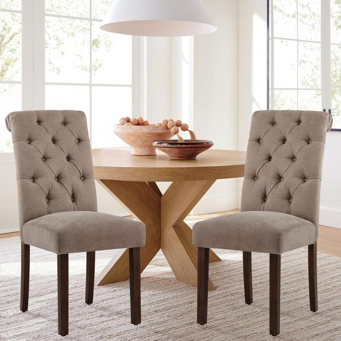 COLAMY - Juego de 6 sillas de Comedor con Botones y tapizadas, con Patas de Madera Maciza y Asiento Acolchado para Comedor, Cocina, Color Gris