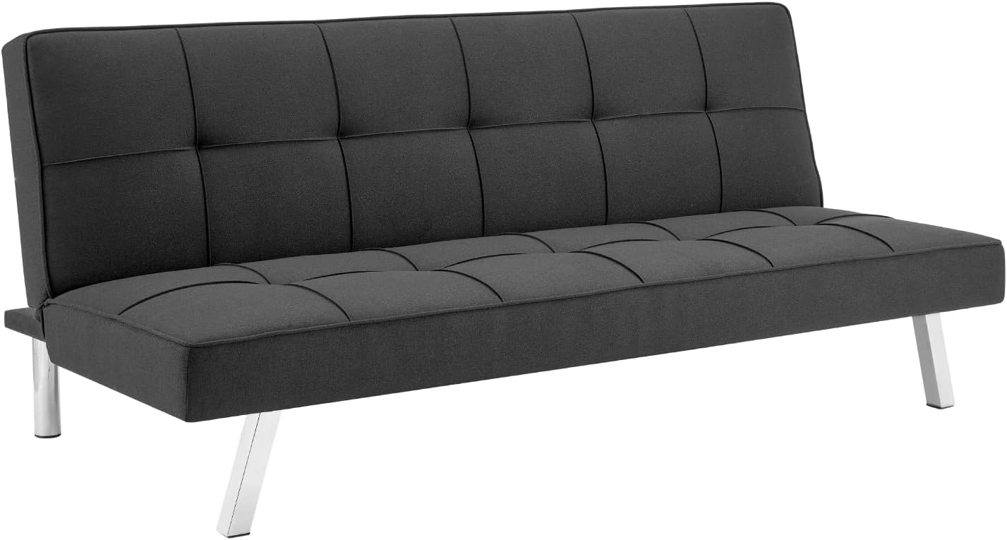 Kingshouse | Sofá Cama Individual Plegable – Sillón MIA – Estructura Madera – Tapizado en Lino Suave – Compacto y Multifuncional – Gris Oscuro