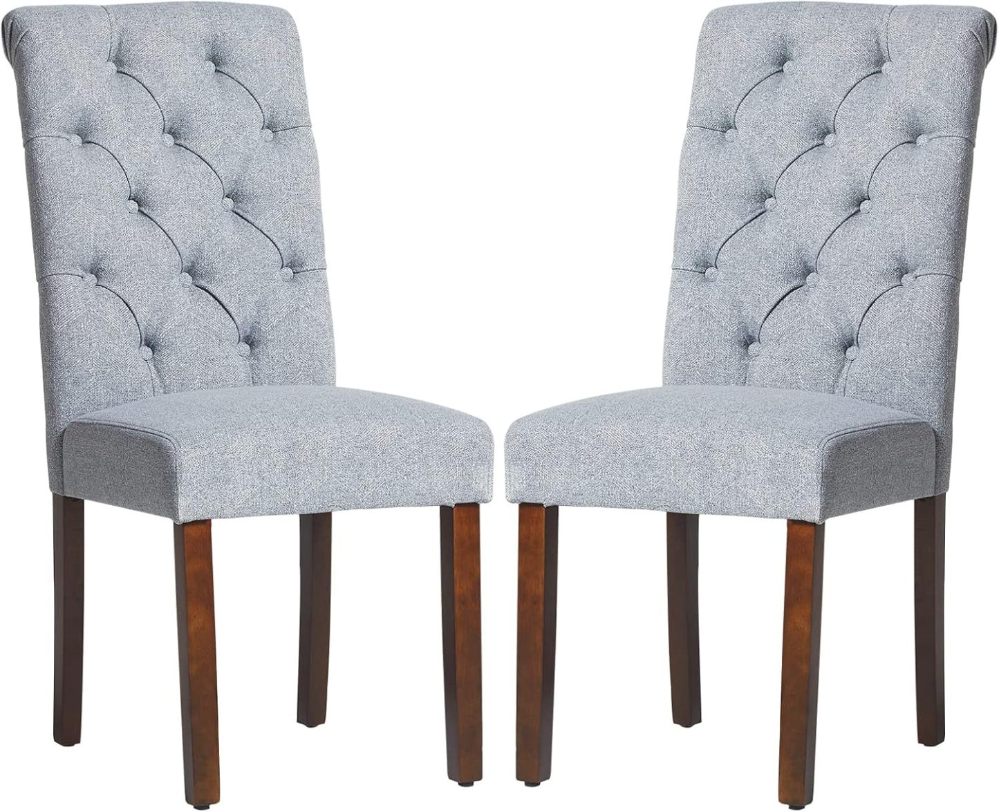 COLAMY - Juego de 6 sillas de Comedor con Botones y tapizadas, con Patas de Madera Maciza y Asiento Acolchado para Comedor, Cocina, Color Gris