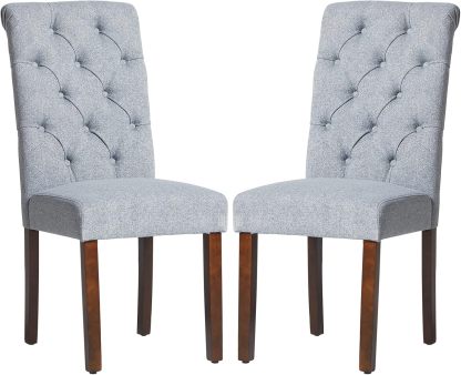 COLAMY - Juego de 6 sillas de Comedor con Botones y tapizadas, con Patas de Madera Maciza y Asiento Acolchado para Comedor, Cocina, Color Gris