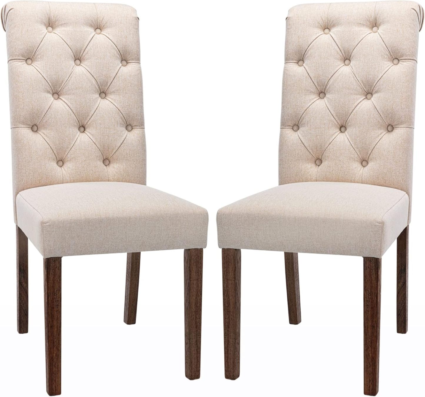COLAMY - Juego de 6 sillas de Comedor con Botones y tapizadas, con Patas de Madera Maciza y Asiento Acolchado para Comedor, Cocina, Color Gris