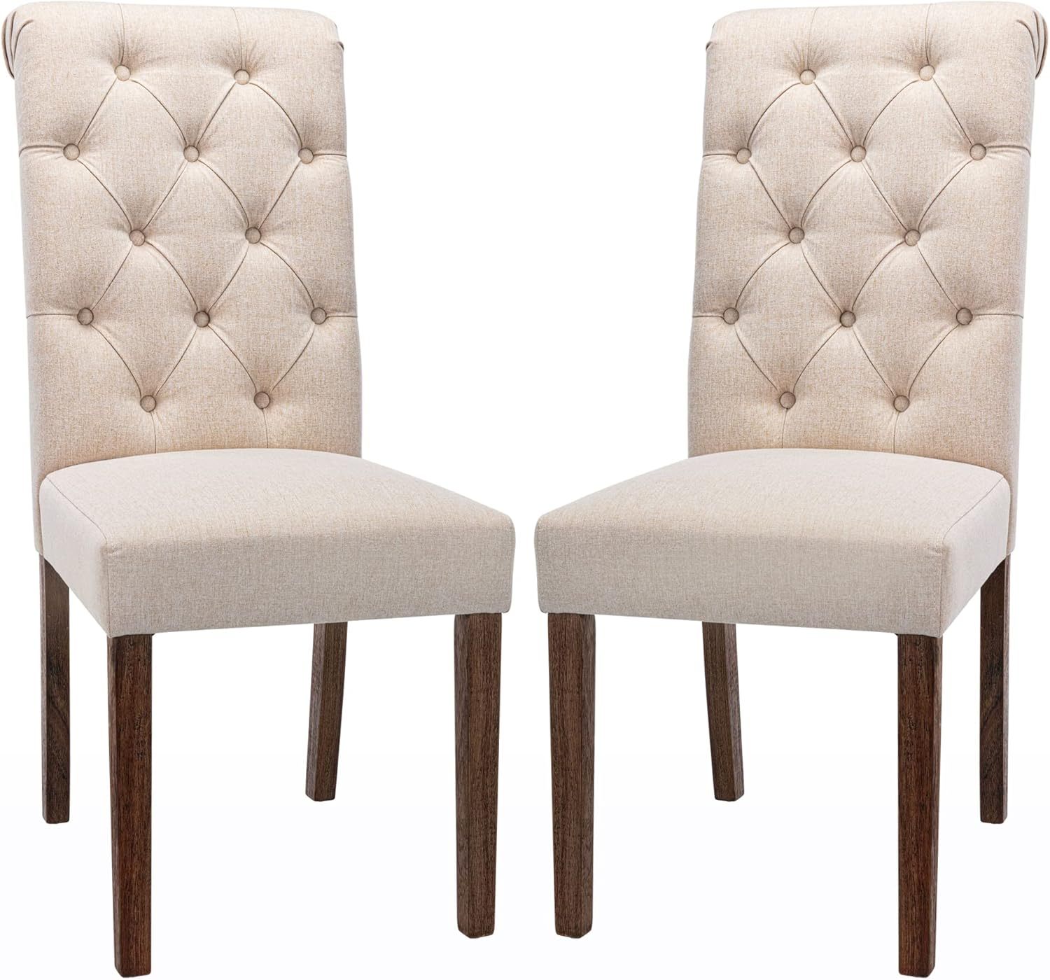 COLAMY - Juego de 6 sillas de Comedor con Botones y tapizadas, con Patas de Madera Maciza y Asiento Acolchado para Comedor, Cocina, Color Gris