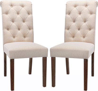COLAMY - Juego de 6 sillas de Comedor con Botones y tapizadas, con Patas de Madera Maciza y Asiento Acolchado para Comedor, Cocina, Color Gris