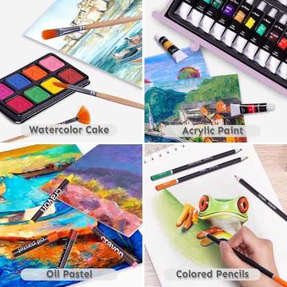 Juego de arte de lujo de 175 piezas con 2 almohadillas para orejas de dibujo, pinturas acrílicas, lápices de colores, juego de pintura en caja de madera, kit de arte profesional, suministros de arte
