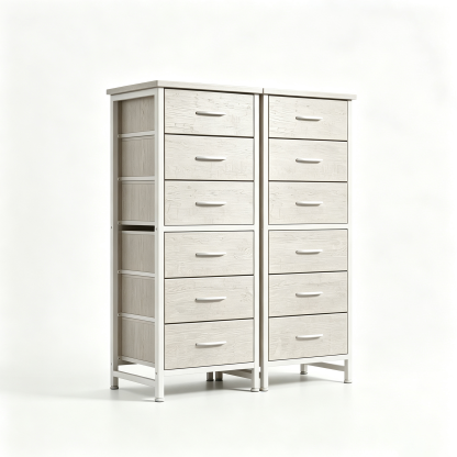 Sweetcrispy - Cómoda de Tela Alta para recámara, cómoda Delgada de 6 cajones, Torre de Almacenamiento Estrecha con Tapa de Madera y Marco de Metal, mesita de Noche Vertical para clóset, Muebles de