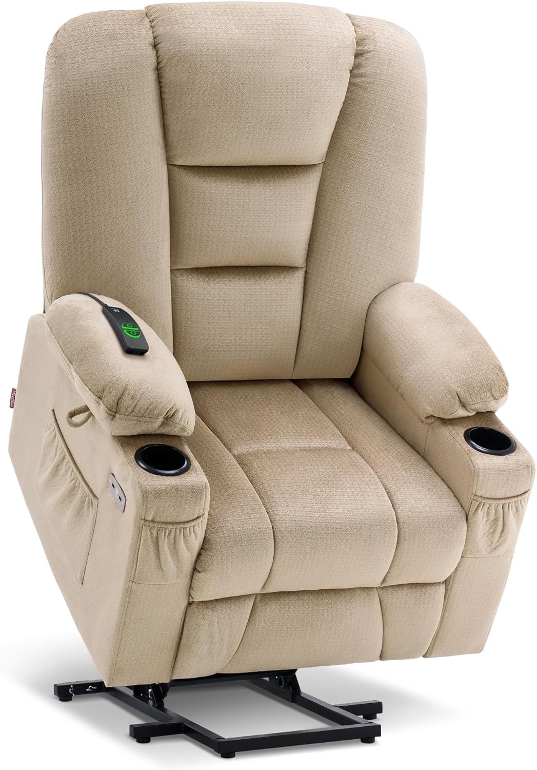 MCombo - Sofá reclinable con elevación de potencia grande con masaje y calor para personas mayores grandes y altas, 3 posiciones, portavasos y puertos USB, tela 7549 (grande, beige)