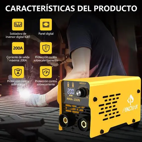 Soldadora Inverter Portátil MMA 110V, Tecnología IGBT, Pantalla Digital LED, Ligera, Función Antiadherente, Incluye Guantes, Ideal para Bricolaje y Reparación