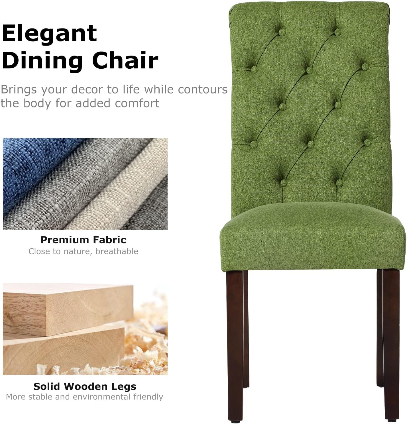 COLAMY - Juego de 6 sillas de Comedor con Botones y tapizadas, con Patas de Madera Maciza y Asiento Acolchado para Comedor, Cocina, Color Gris