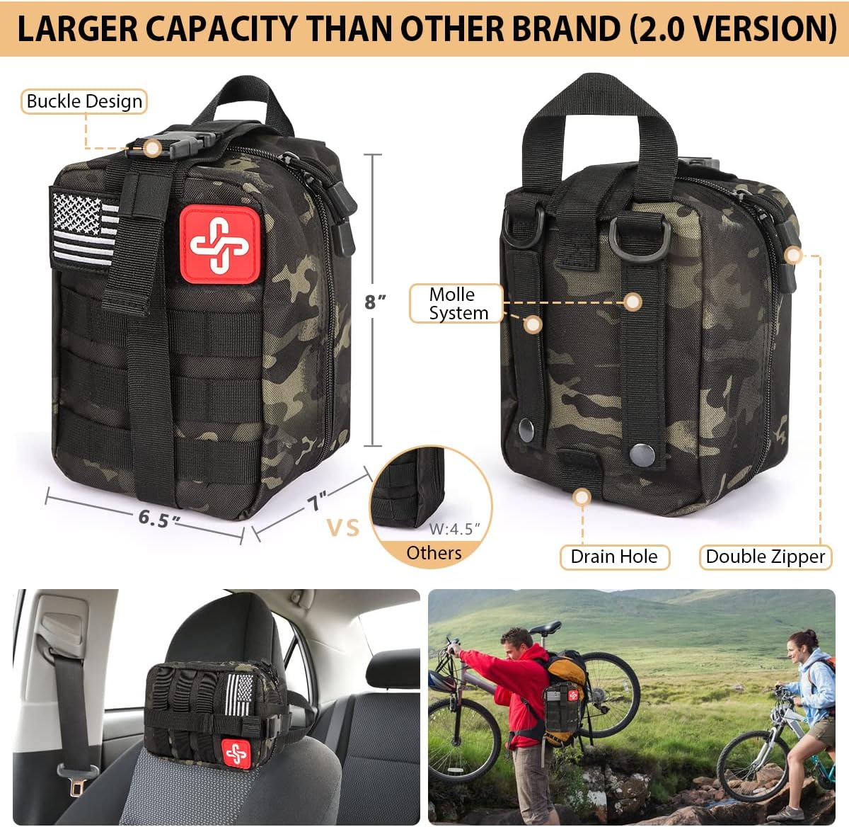 Kit de supervivencia, 250 piezas de equipo de supervivencia con bolsa compatible con sistema Molle y tienda de emergencia, kit de emergencia para terremoto, aventura al aire última intervensión, senderismo, caza, regalos para hombres y mujeres
