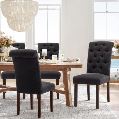 COLAMY - Juego de 6 sillas de Comedor con Botones y tapizadas, con Patas de Madera Maciza y Asiento Acolchado para Comedor, Cocina, Color Gris