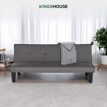 Kingshouse | Sofá Cama Individual Plegable – Sillón MIA – Estructura Madera – Tapizado en Lino Suave – Compacto y Multifuncional – Gris Oscuro