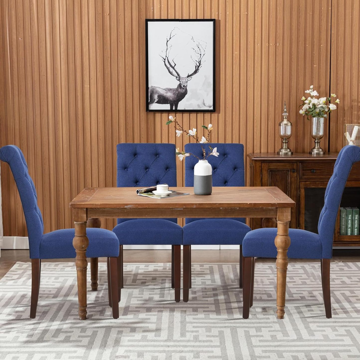 COLAMY - Juego de 6 sillas de Comedor con Botones y tapizadas, con Patas de Madera Maciza y Asiento Acolchado para Comedor, Cocina, Color Gris