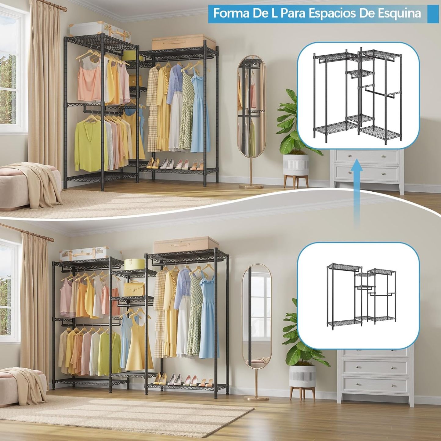 VIPEK V6 Perchero de ropa Resistente de Metal con Estantes, Estante de Clóset Portátil no Empotrado para Colgar Ropa, Ajustable perchero para ropa, Metal Closet para Ropa, Closet de Ropa Carga 386KG