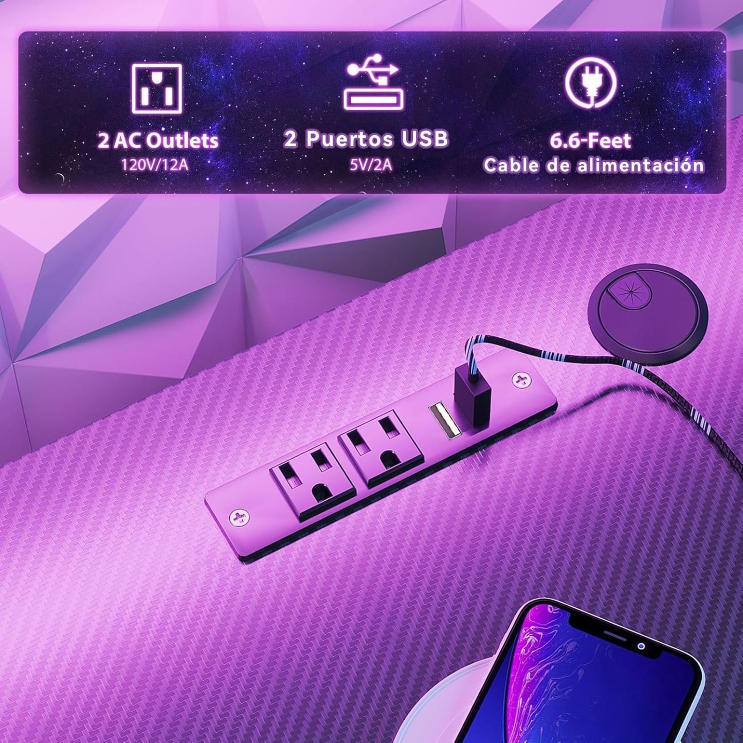 🎧SAFONUS Escritorio Gamer RGB 1M con Luces LED, Soporte para Monitor | 🎮Enchufes Integrados, Gancho para Audífonos, Superficie de Fibra de Carbono Impermeable, Mesa para PC Gaming Negra