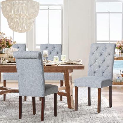 COLAMY - Juego de 6 sillas de Comedor con Botones y tapizadas, con Patas de Madera Maciza y Asiento Acolchado para Comedor, Cocina, Color Gris