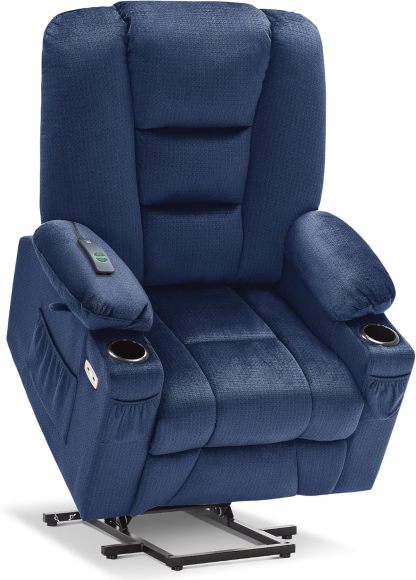 MCombo - Sofá reclinable con elevación de potencia grande con masaje y calor para personas mayores grandes y altas, 3 posiciones, portavasos y puertos USB, tela 7549 (grande, beige)