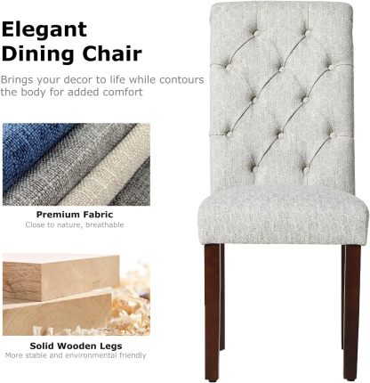COLAMY - Juego de 6 sillas de Comedor con Botones y tapizadas, con Patas de Madera Maciza y Asiento Acolchado para Comedor, Cocina, Color Gris
