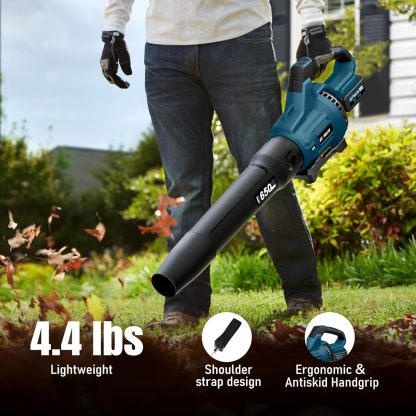 GEVEELIFE - Soplador de hojas sin cable, 650 CFM y 3 niveles de velocidad, soplador eléctrico inalámbrico de hojas con 2 pilas de 5.0 Ah, sopladores para cuidado del césped, patio, hojas de soplado