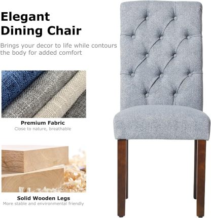 COLAMY - Juego de 6 sillas de Comedor con Botones y tapizadas, con Patas de Madera Maciza y Asiento Acolchado para Comedor, Cocina, Color Gris