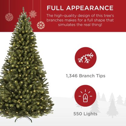Best Choice Products - Árbol de Navidad Artificial de Abeto preiluminado de 7 pies para el hogar, Oficina, decoración de Fiesta con 550 Luces incandescentes, 1346 Puntas de Rama, fácil Montaje