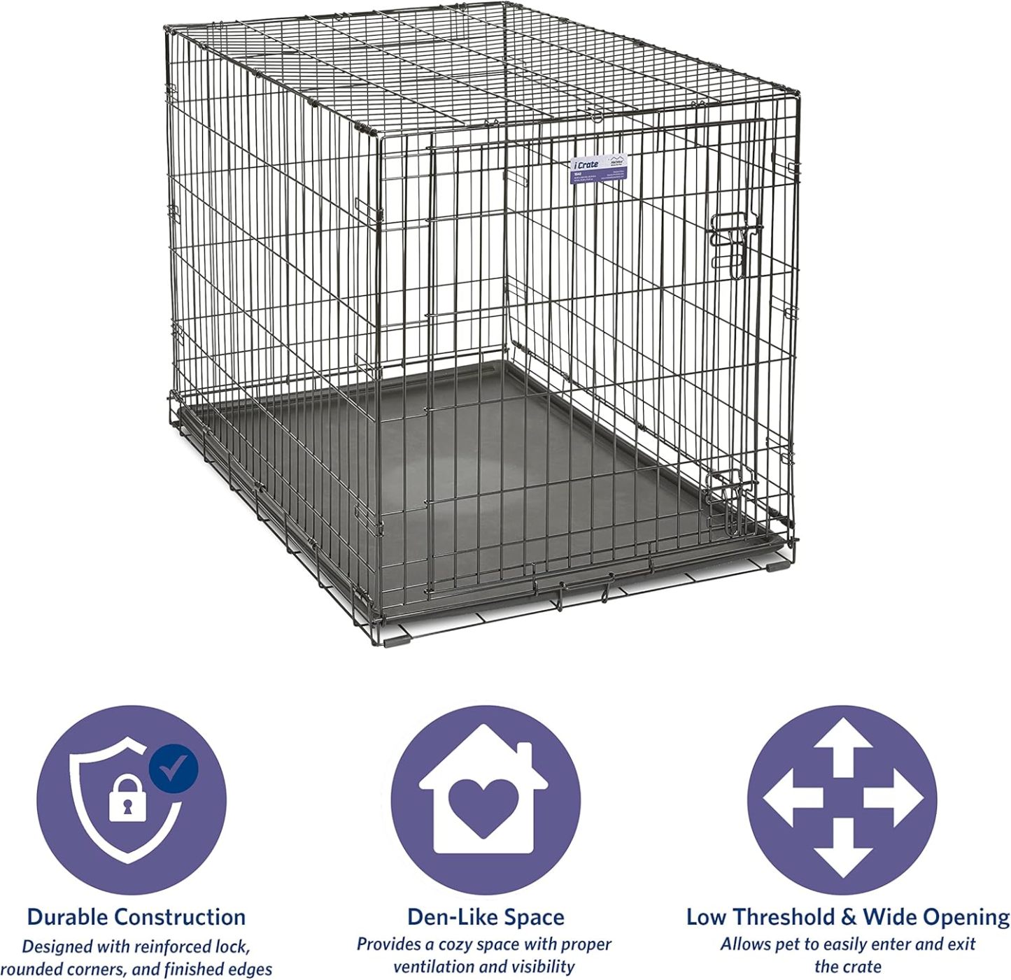 MidWest Homes for Pets - Jaula para perros XL | Jaula para perros MidWest iCrate de metal plegable con doble puerta con panel divisor, protege los pies y bandeja para perros a prueba de fugas | 48 pulgadas de largo x 30 de ancho x 33 pulgadas de alto, raz