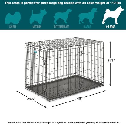 MidWest Homes for Pets - Jaula para perros XL | Jaula para perros MidWest iCrate de metal plegable con doble puerta con panel divisor, protege los pies y bandeja para perros a prueba de fugas | 48 pulgadas de largo x 30 de ancho x 33 pulgadas de alto, raz