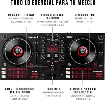 Numark Mixtrack Platinum FX Controlador DJ Para Serato DJ Con Control de 4 Secciones, Mezclador DJ, Interfaz de Audio Incorporada, Pantallas en Las Ruedas de Selección y Paletas de Efectos