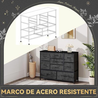 FURRIFIC Cómoda Gran Capacidad de 9 Cajones,115 * 75 * 35cm,Cajonera para Recamara,Ropa,Hogar Y Oficina,Organizador Cajonera de Estructura Metal con Cajones de Tela en 3 Tamaños