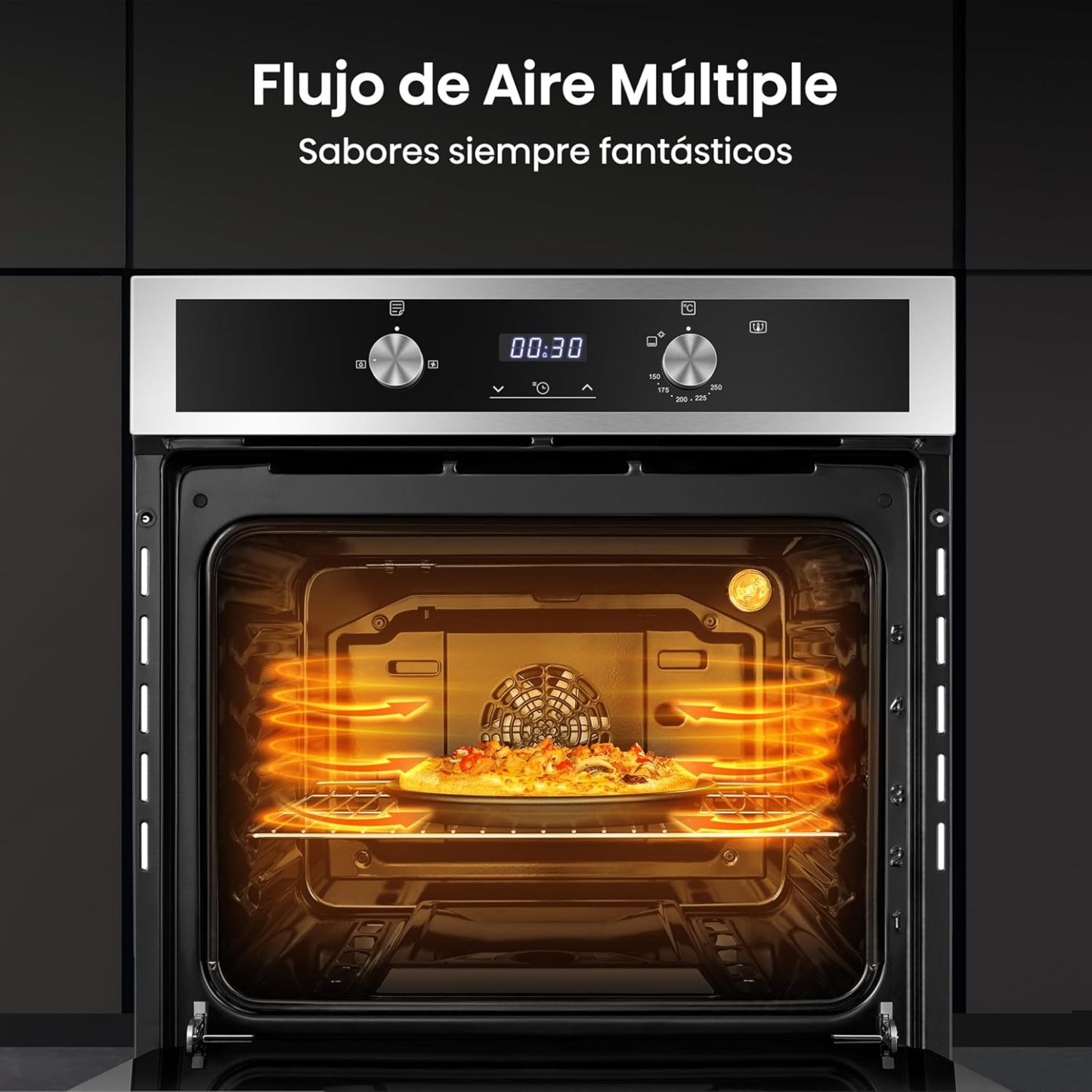 Hisense Horno de gas empotrable 67L, parrilla de gas, flujo de aire múltiple, temperatura precisa, puerta extraíble de fácil limpieza, temporizador, HGO602BS