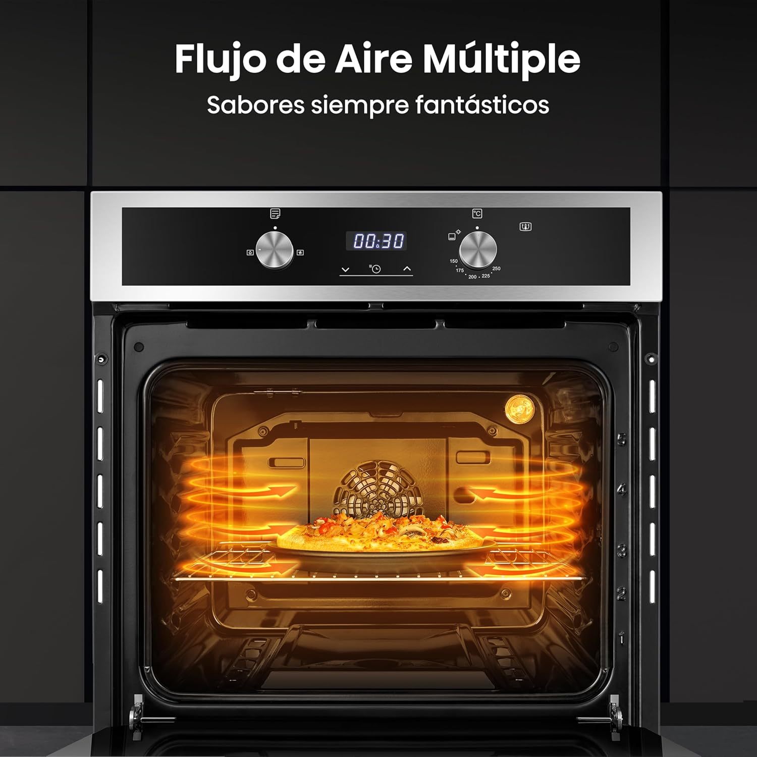 Hisense Horno de gas empotrable 67L, parrilla de gas, flujo de aire múltiple, temperatura precisa, puerta extraíble de fácil limpieza, temporizador, HGO602BS