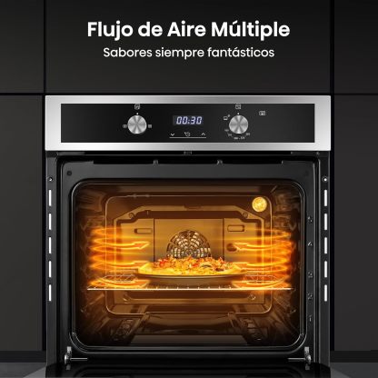 Hisense Horno de gas empotrable 67L, parrilla de gas, flujo de aire múltiple, temperatura precisa, puerta extraíble de fácil limpieza, temporizador, HGO602BS