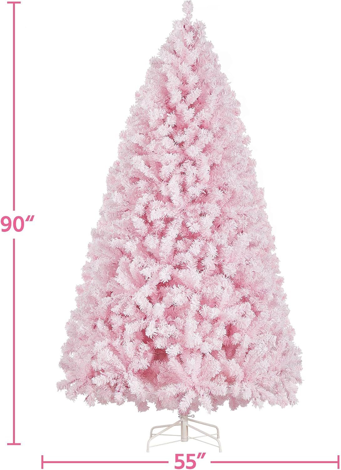 Yaheetech Árbol de Navidad artificial preiluminado de 6 pies con luces incandescentes blancas cálidas, árbol de Navidad con 820 puntas de rama, 250 luces incandescentes y soporte plegable, color rosa