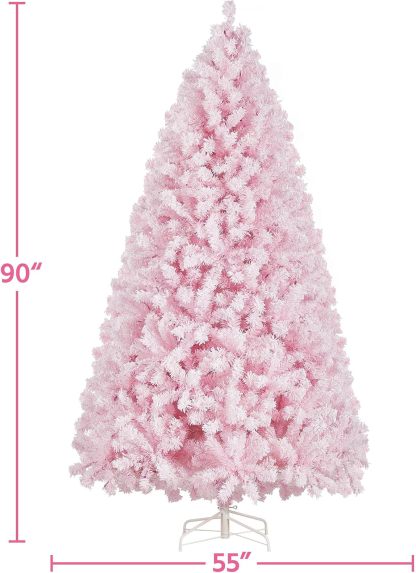 Yaheetech Árbol de Navidad artificial preiluminado de 6 pies con luces incandescentes blancas cálidas, árbol de Navidad con 820 puntas de rama, 250 luces incandescentes y soporte plegable, color rosa