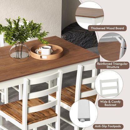 Giantex - Juego de mesa de comedor para 4, mesa rectangular de madera maciza y 4 sillas, juego de comedor de 5 piezas con patas de madera de goma, muebles de cocina que ahorran espacio para cocina,
