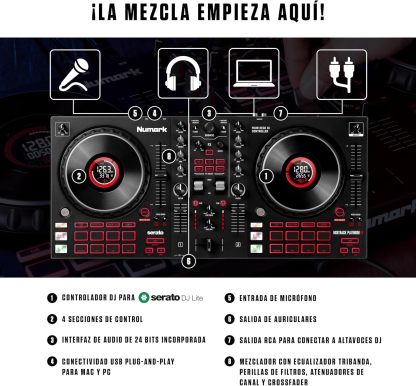 Numark Mixtrack Platinum FX Controlador DJ Para Serato DJ Con Control de 4 Secciones, Mezclador DJ, Interfaz de Audio Incorporada, Pantallas en Las Ruedas de Selección y Paletas de Efectos