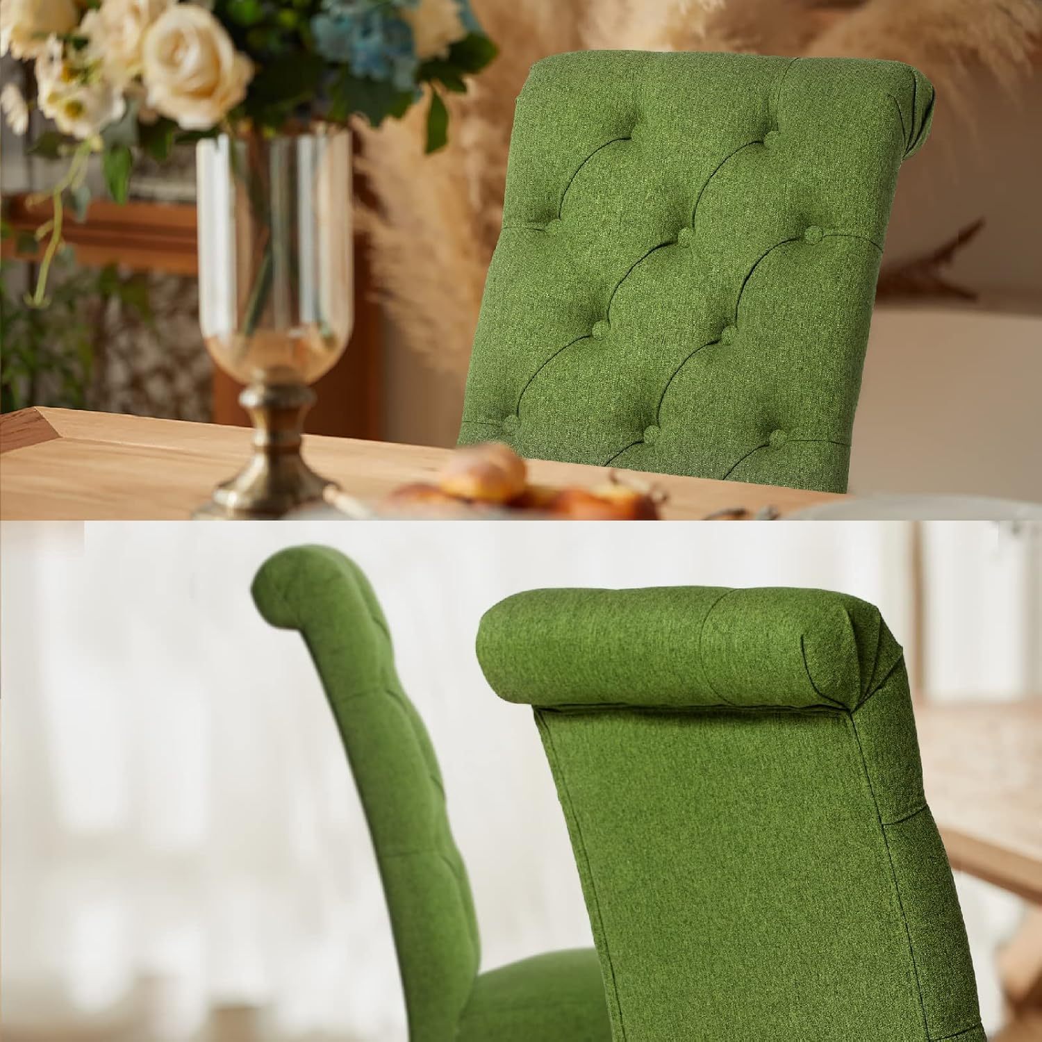 COLAMY - Juego de 6 sillas de Comedor con Botones y tapizadas, con Patas de Madera Maciza y Asiento Acolchado para Comedor, Cocina, Color Gris