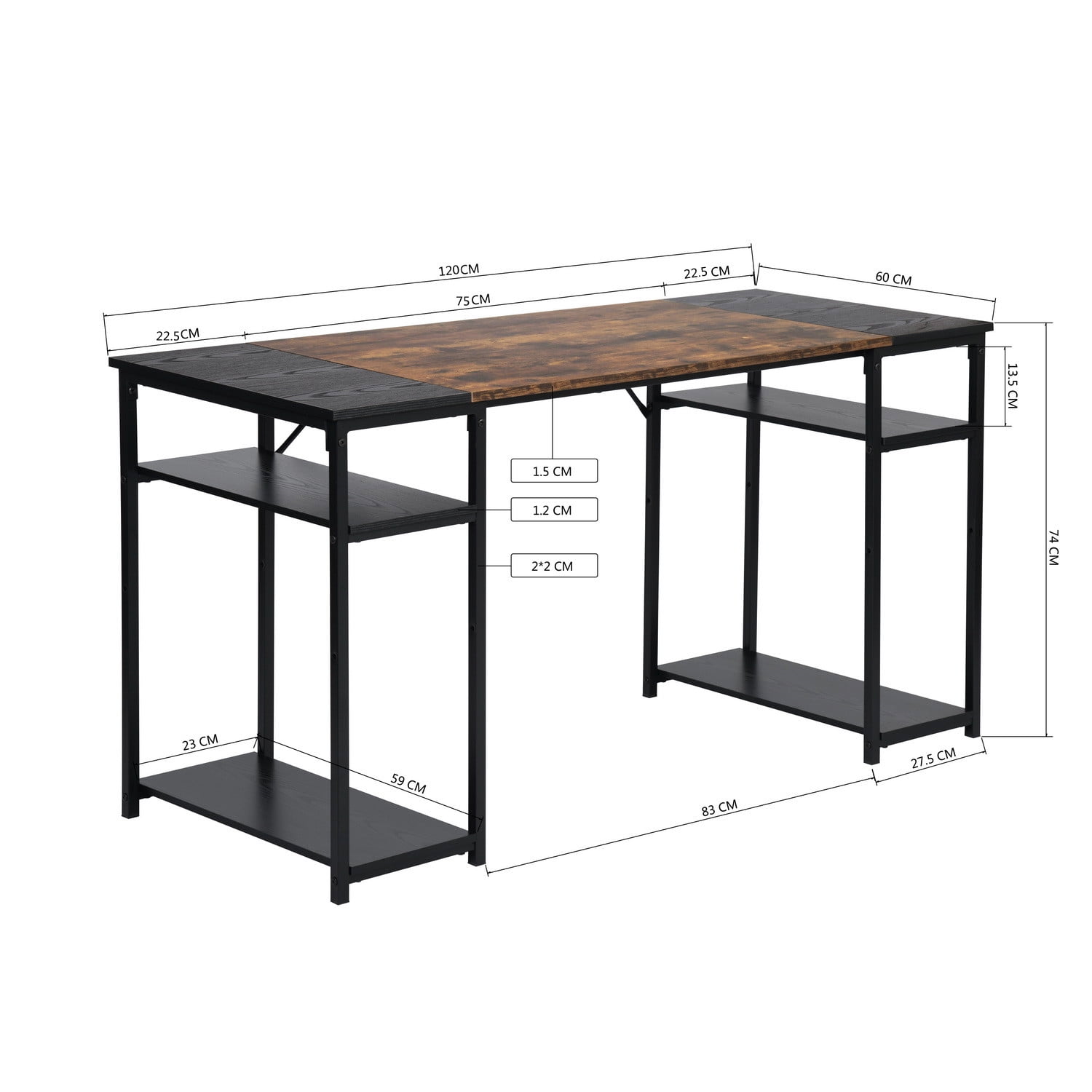 Escritorio Grande 140cm Color Madera con Negro,con Bolsa de Almacenamiento